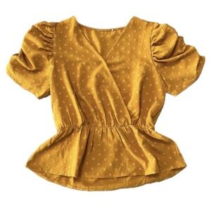 Today only!! Yellow Puff Sleeve Wrap Top Size Small